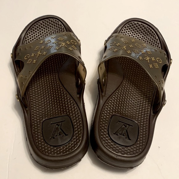 AUTHENTIC LOUIS VUITTON SLIDES SANDALS SHOES BROWN SIZE 8 - preowned - Picture 3 of 7